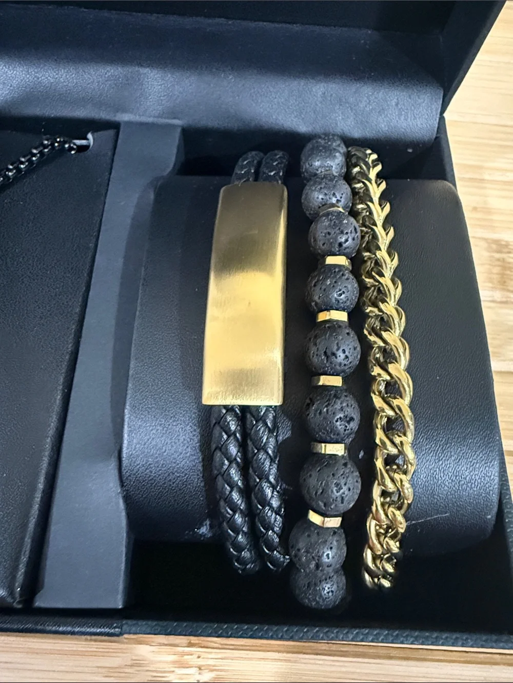 Black/Gold Stainless Steel Cross 26 in Necklace & Bracelet jewelry set